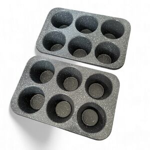 Monfish 2Piece Jumbo Deep Muffin Cupcake Pan Black/ Gray Stone non Stick NEW